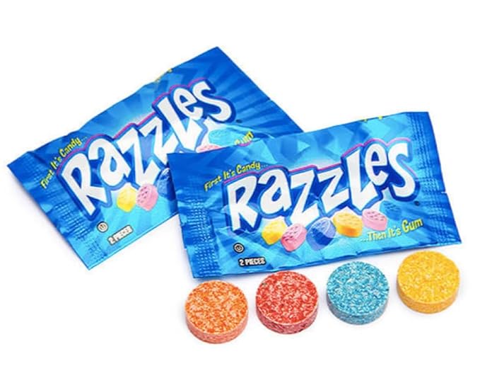 Original Razzles Candy Gum 2-Piece Packets Assorted Fruit Flavors 12 Oz. Bag (Approx. 100 Count)