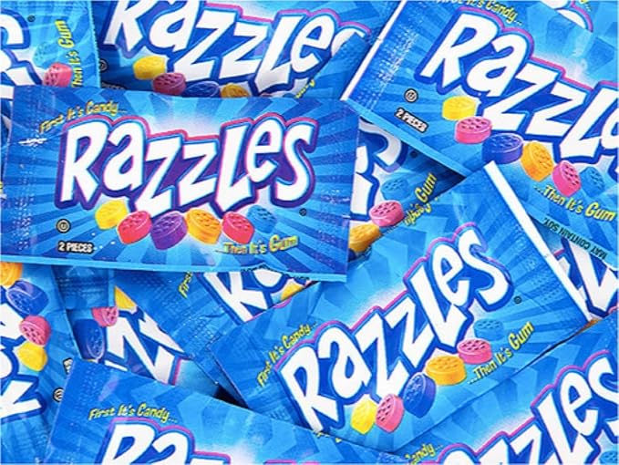 Original Razzles Candy Gum 2-Piece Packets Assorted Fruit Flavors 12 Oz. Bag (Approx. 100 Count)
