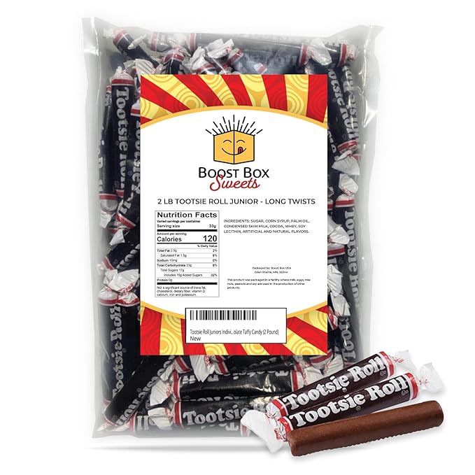 Tootsie Roll Juniors Long Twist Individually Wrapped Bulk Classic Chewy Chocolate Taffy Candy (2 Pound)