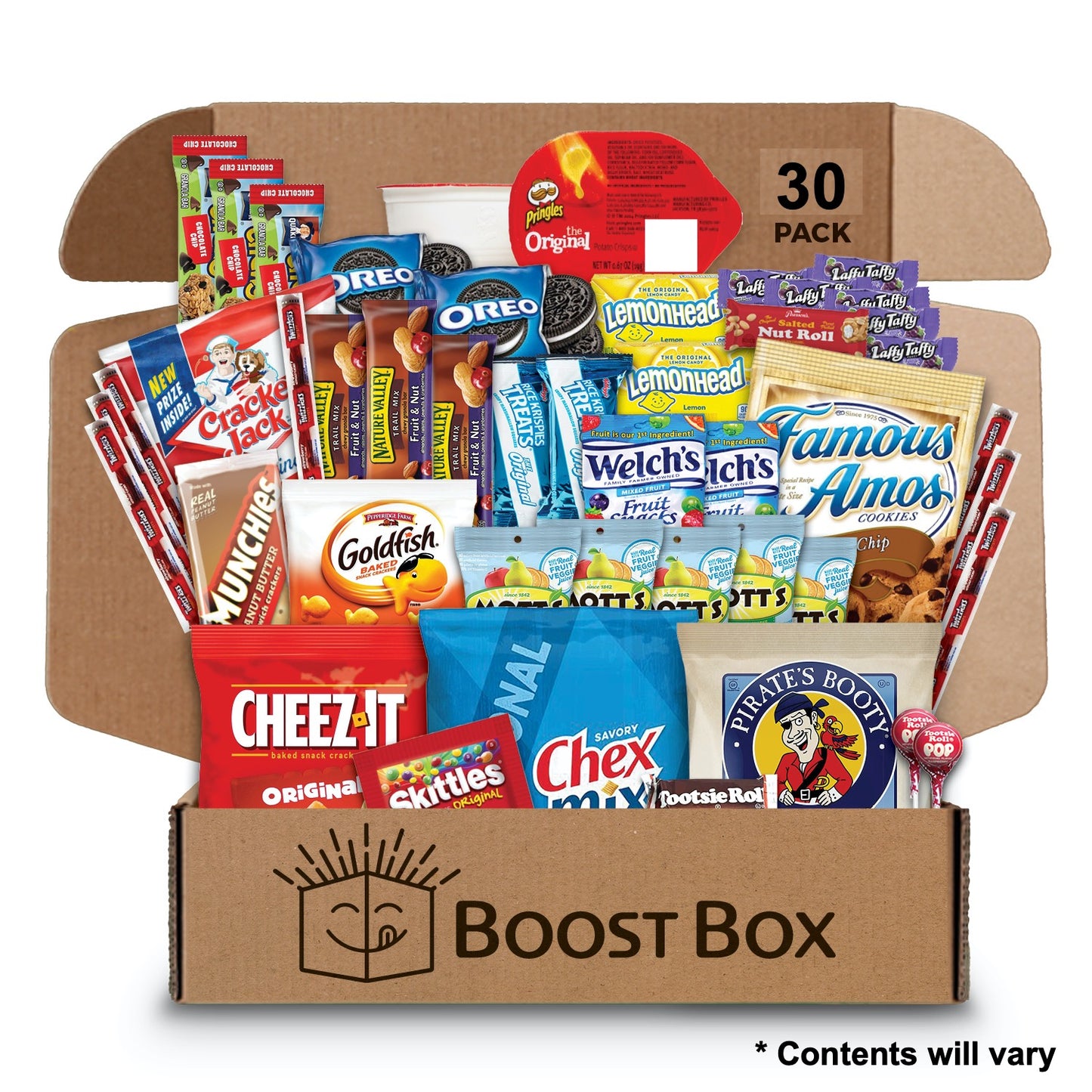 BOOST BOX (30) – Premium Snack Boxes, Care Packages & Gifts Baskets – Candy Food Bundle Packs for Corporate Gifts & Recognition