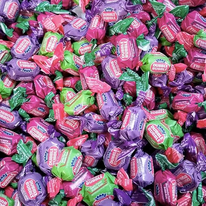 Dubble Bubble 3-Flavor Bubblegum Individually Twist Wrap Bulk Candy Grape Apple Watermelon (2 Pound)