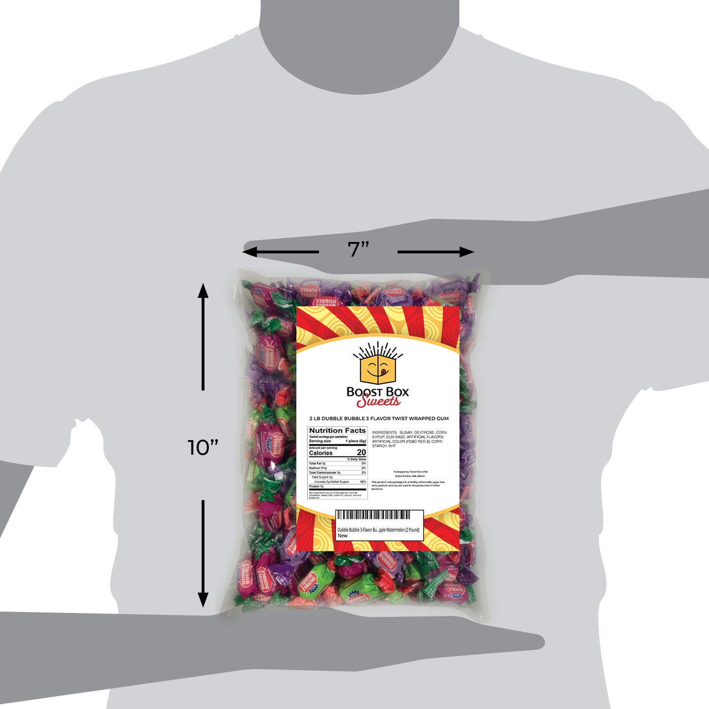 Dubble Bubble 3-Flavor Bubblegum Individually Twist Wrap Bulk Candy Grape Apple Watermelon (2 Pound)
