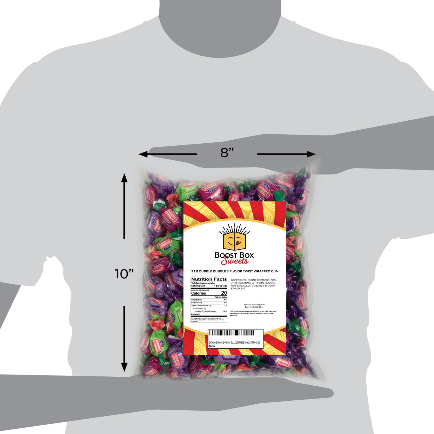 Dubble Bubble 3-Flavor Bubblegum Individually Twist Wrap Bulk Candy Grape Apple Watermelon (3 Pound)