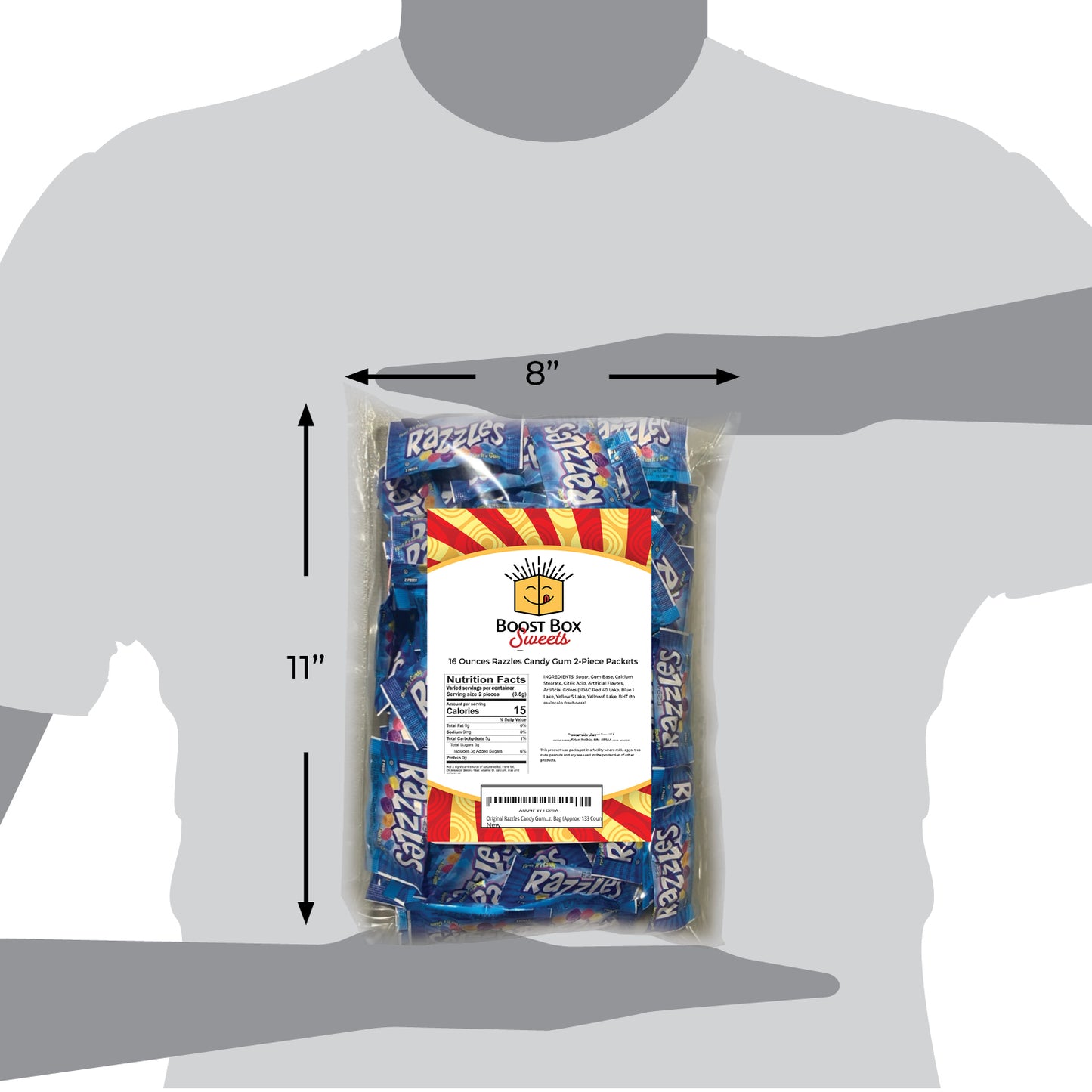Original Razzles Candy Gum 2-Piece Packets Assorted Fruit Flavors 16 Oz. Bag (Approx. 133 Count)