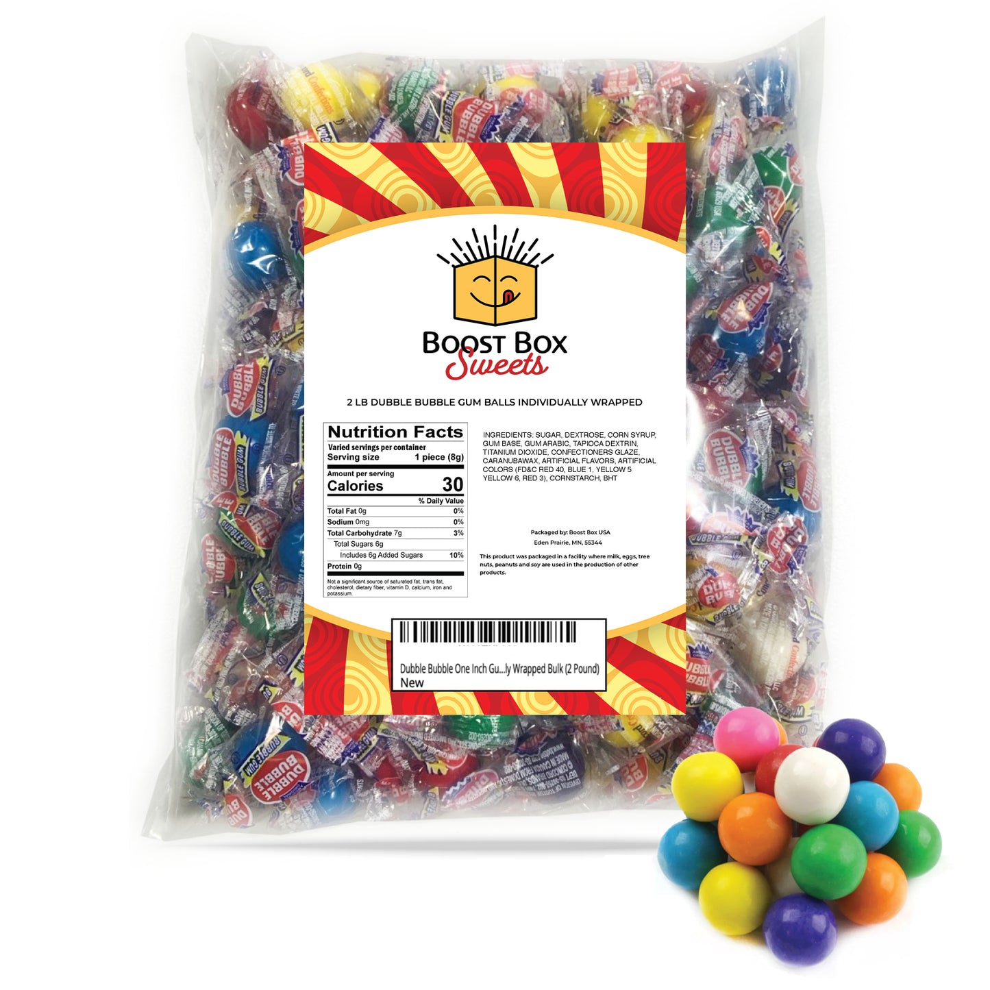 Dubble Bubble One Inch Gumballs Candy Coated Gum Individually Wrapped Bulk (2 Pound)