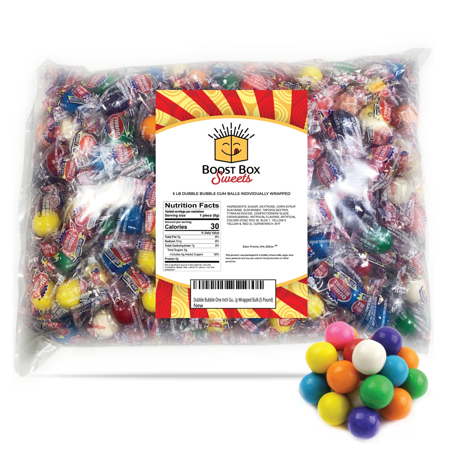Dubble Bubble One Inch Gumballs Candy Coated Gum Individually Wrapped Bulk (5 Pound)